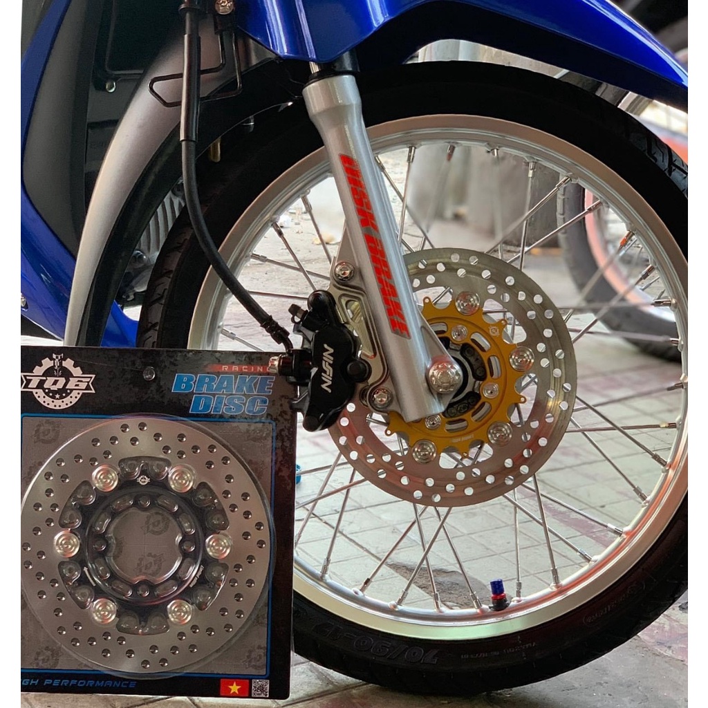Đĩa TQ6 Lòng Nhôm 4Lỗ Khoen Nút Inox Size 220 Gắn Cho Ya - Honda