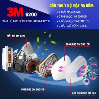 [Trọn Bộ] Mặt Nạ Phòng Độc Chống Bụi 3M 6200 (Sử Dụng Phin Lọc 6001 - Hàn Quốc)