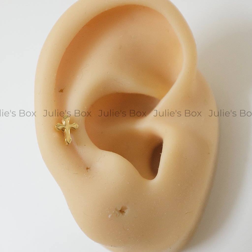 [1 Chiếc] Khuyên Tai Titan Unisex Thánh Giá Màu Vàng Đuôi Bi Không Gỉ Sét Không Ngứa Bông Tai Julies Box 66