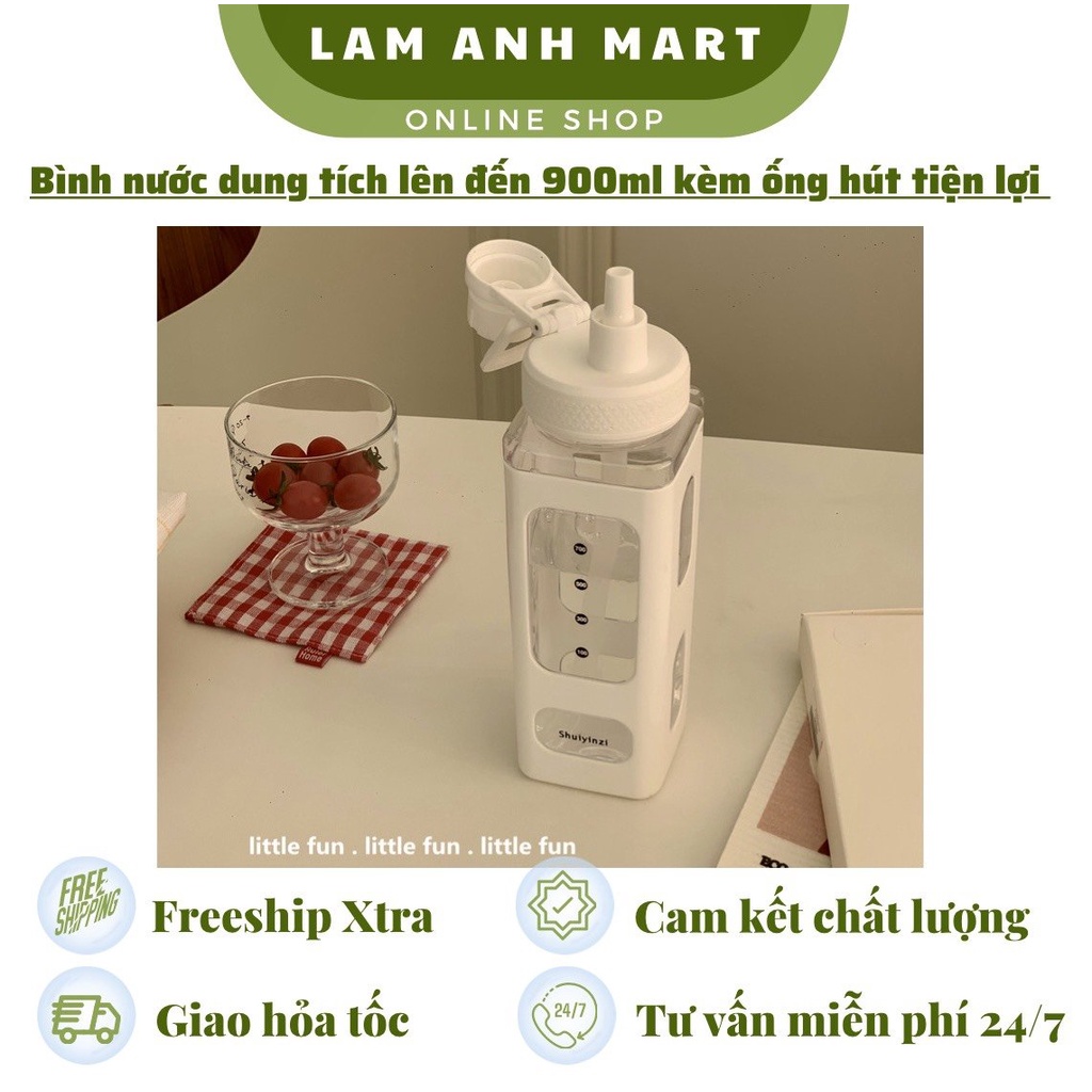 Bình Nước Thể Thao Bằng Nhựa Dung Tích 700/900ml Có Ống Hút (Ảnh Thật + Video)
