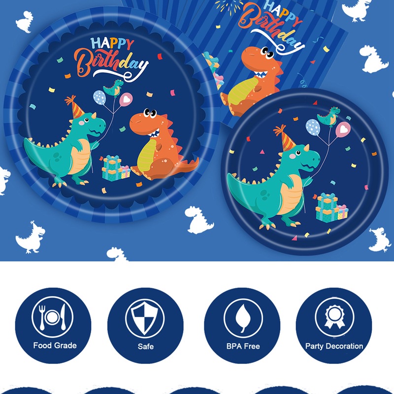 Bộ Dụng Cụ Bàn Ăn 16 Cốc In Hình Khủng Long Hoạt Hình Dùng Một Lần Trang Trí Tiệc Sinh Nhật Cho Bé Trai