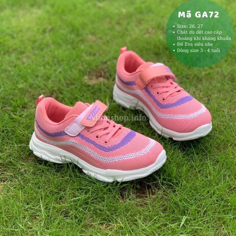 Giày thể thao cho bé gái GA72 siêu nhẹ kháng khuẩn chống trơn trượt đi học, đi thể thao đạp xe, chạy bộ phong cách Hàn
