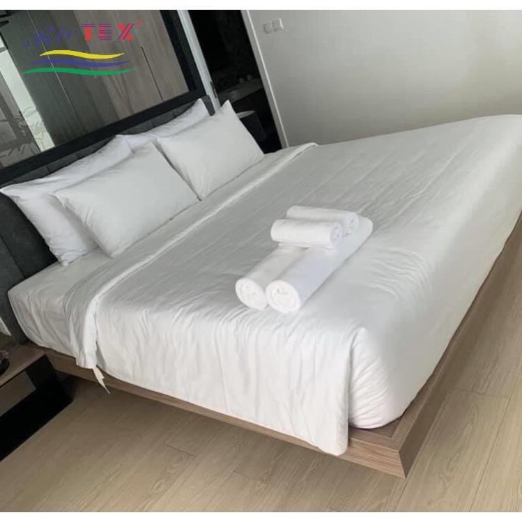 Bộ Drap trắng trơn CVC 80/20 cotton khách sạn 1m/m2/m4/m6/m8/2.2m 2T