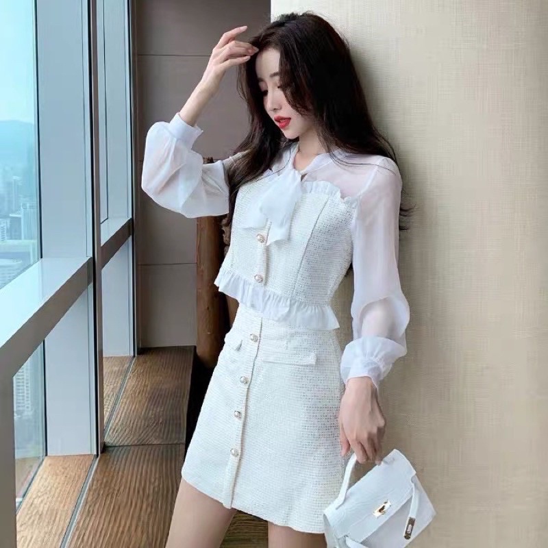 Sét 2 Món Dạ TWEED Phối Tay Voan- Kèm Ảnh Thật