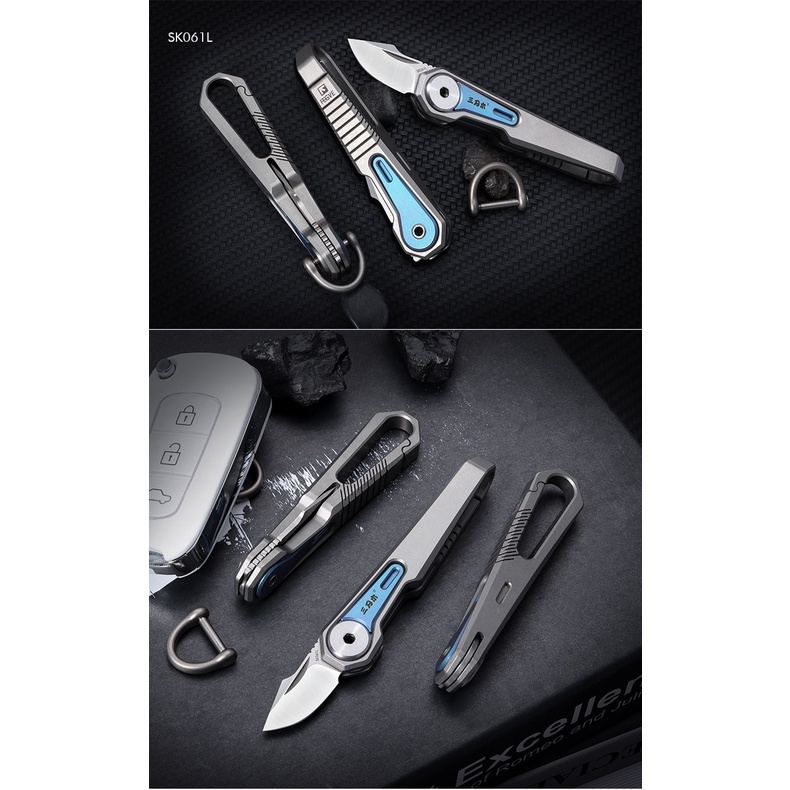 Móc khóa Titanium đa năng kèm lưỡi dao rọc Sanrenmu SK061