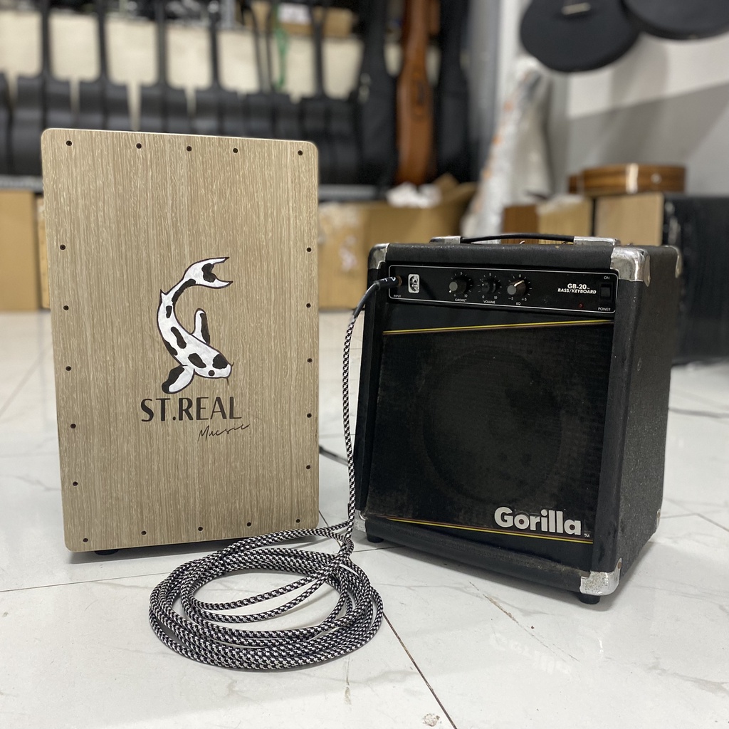 [MÃ giảm 40K]Trống Cajon ST.Real Guitar Sài Thành mã CJ-EQ8 có lắp EQ kết nối loa tặng kèm bao đựng,dây jack