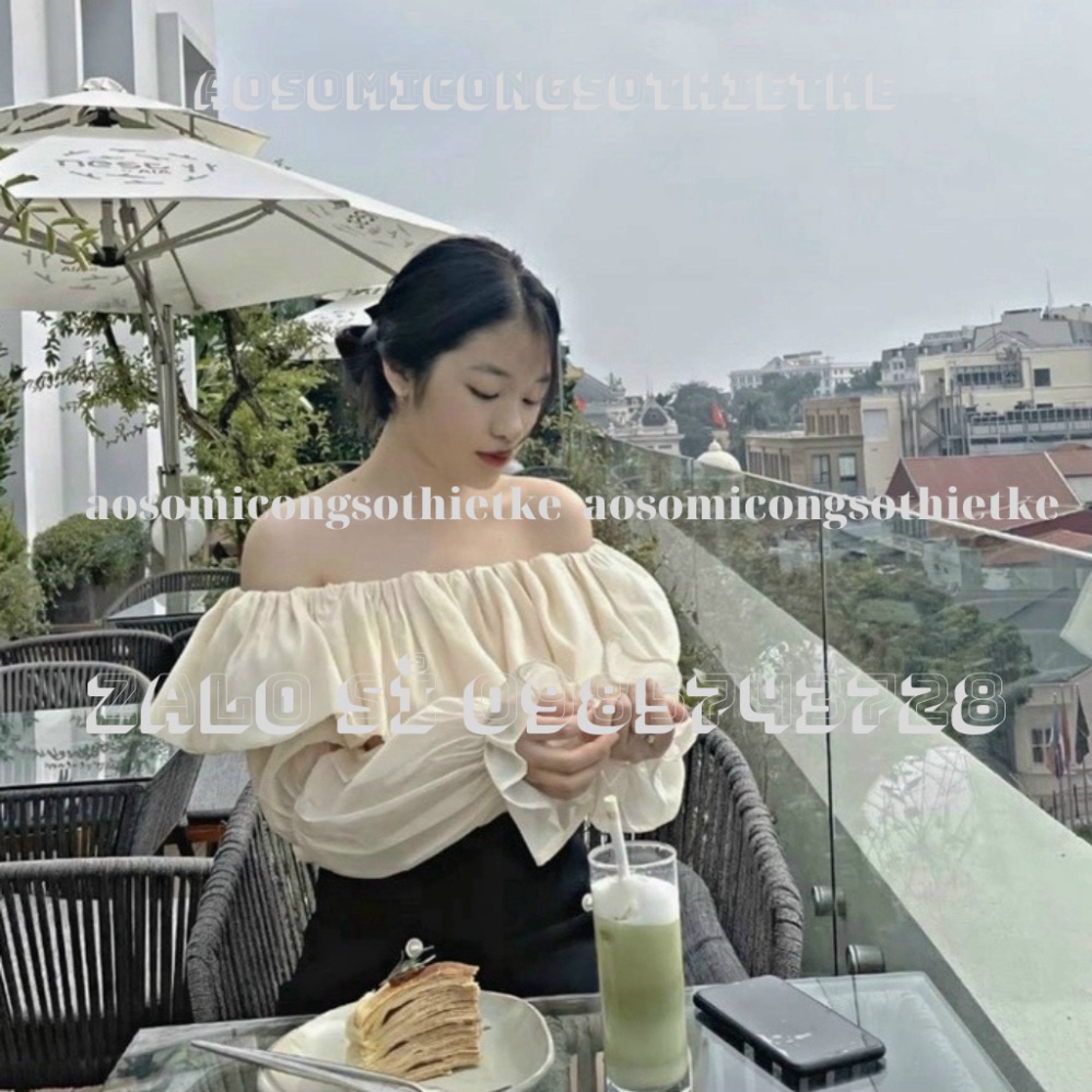 áo babydoll tay bèo trễ vai chất tơ kaca DT0001 aosomicongsothietke