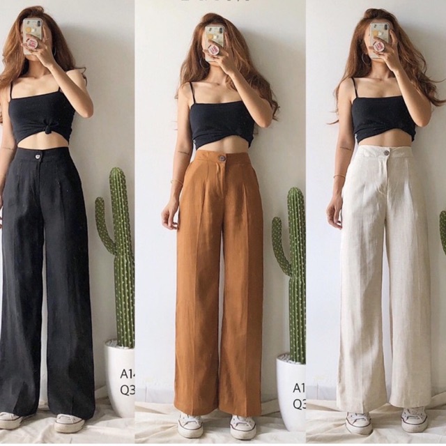 Quần Ống Rộng Quần Culottes Chất Đũi Xước