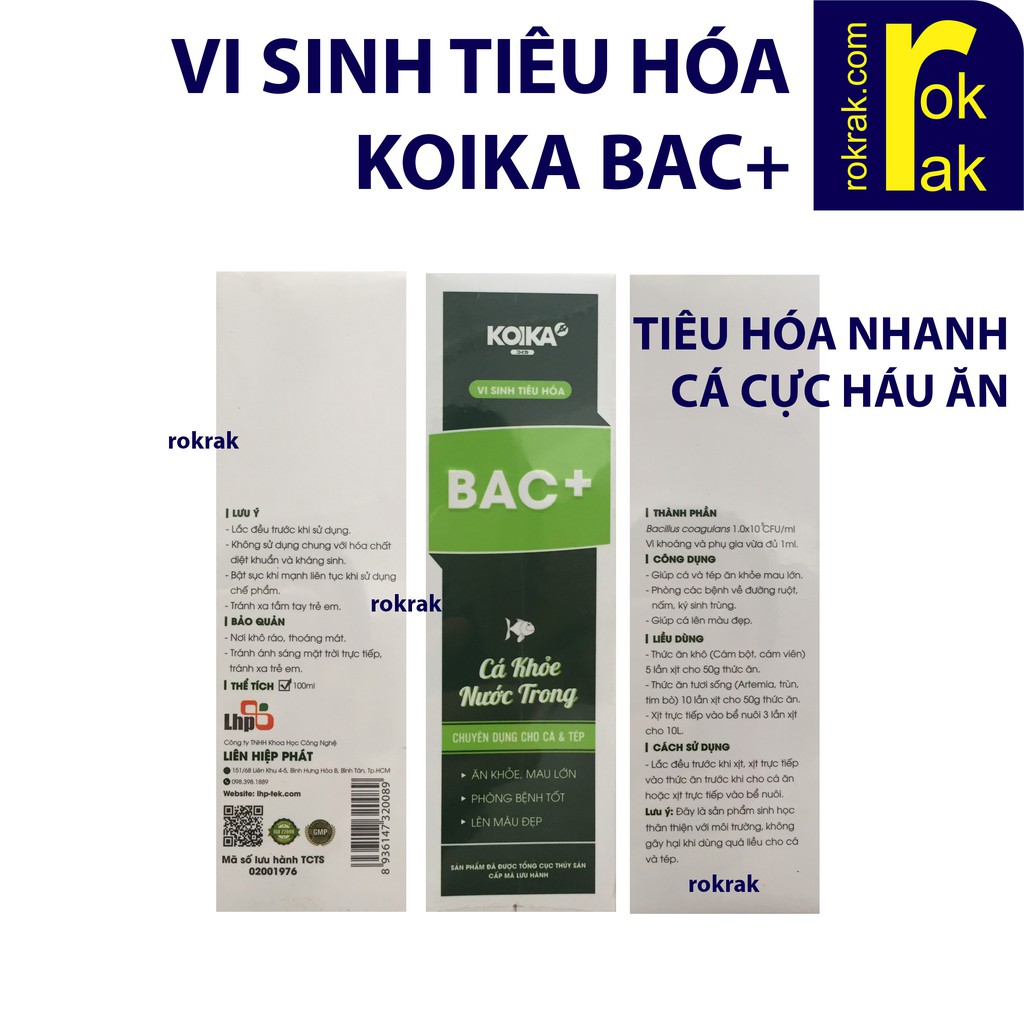 Koika BAC+ 100ML Vi sinh tiêu hoá Cho Cá ăn cực khoẻ