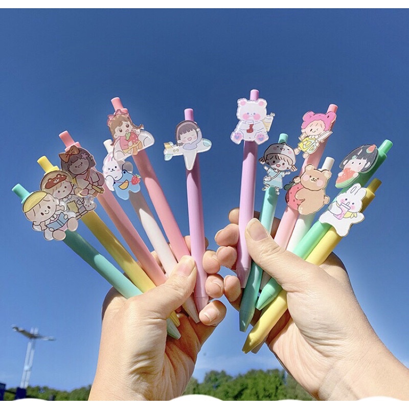 Bút Bi Dễ Thương FREESHIP Bút Bi Hình Cô Gái Gel Mực Đen 0.5mm