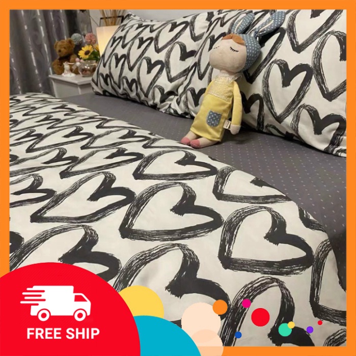 Bộ chăn ga gối cotton poly DƯƠNGANH DECOR - Mẫu tim xước