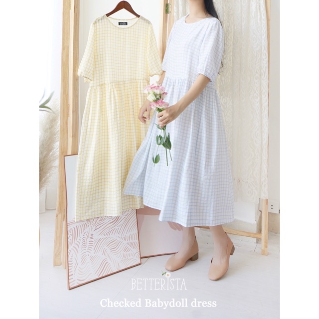Váy babydoll kẻ caro dáng dài