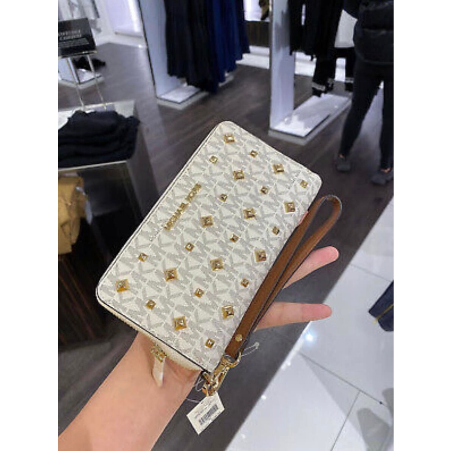 Ví nữ đinh tán, có khóa kéo Michael Kors, ngang 18cm