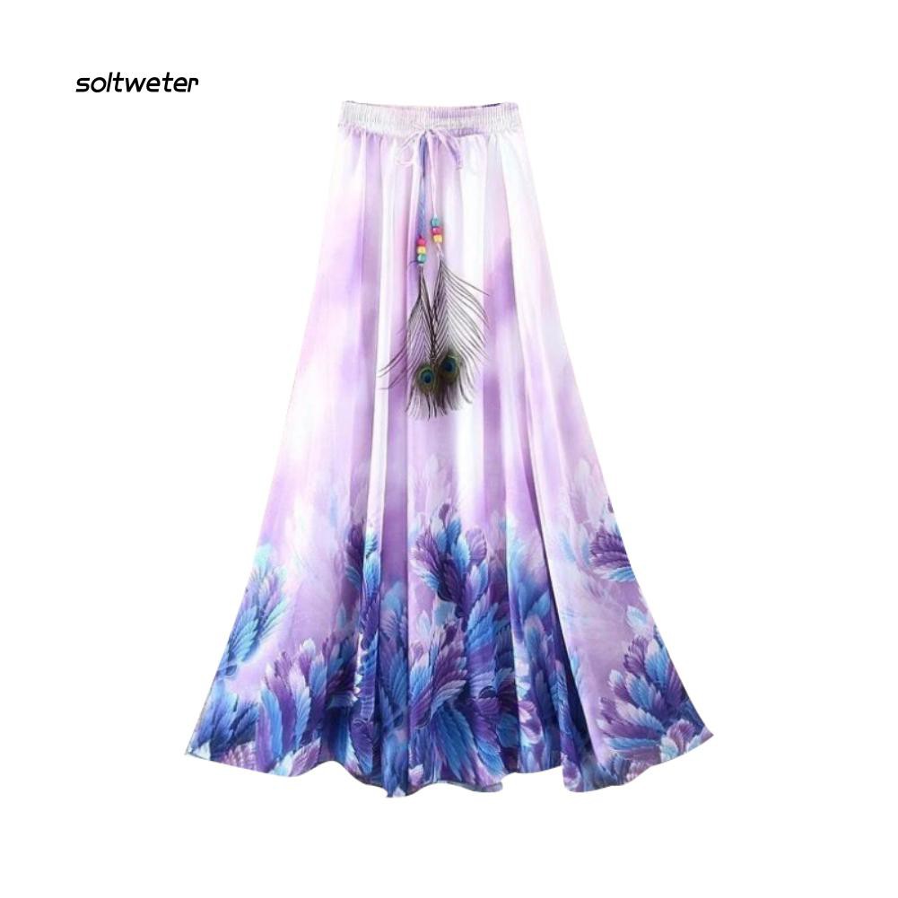 Chân váy dài dây rút họa tiết hoa phong cách Bohemian nữ tính