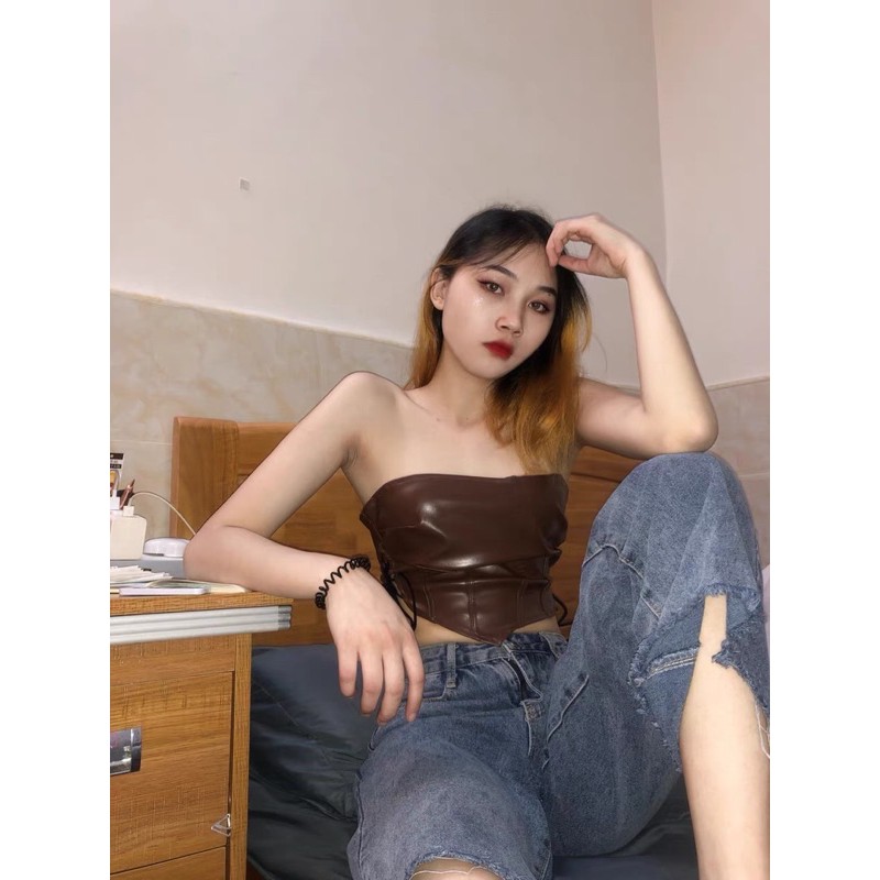Áo quây corset nữ da ôm có dây rút fit body vạt chữ V cá tính - ảnh thật khách mặc A50