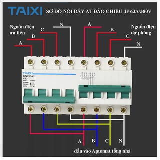 Cầu dao đảo chiều 3P 63A 380V dạng aptomat 3 pha 4 dây