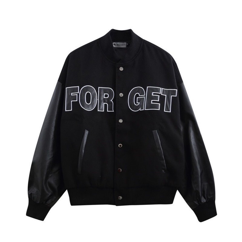 Áo Khoác Nam Nữ, Áo Bomber FORGET Dáng Sport Nỉ Phối Tay Da