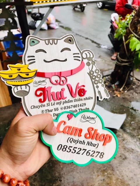Bảng Gỗ Tên Shop - Bảng Gỗ Mèo Thần Tài - Miễn phí thiết kế
