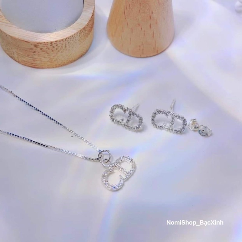 Set dây chuyền bông tai CD siêu hot Mainomi Shop Bạc Xinh