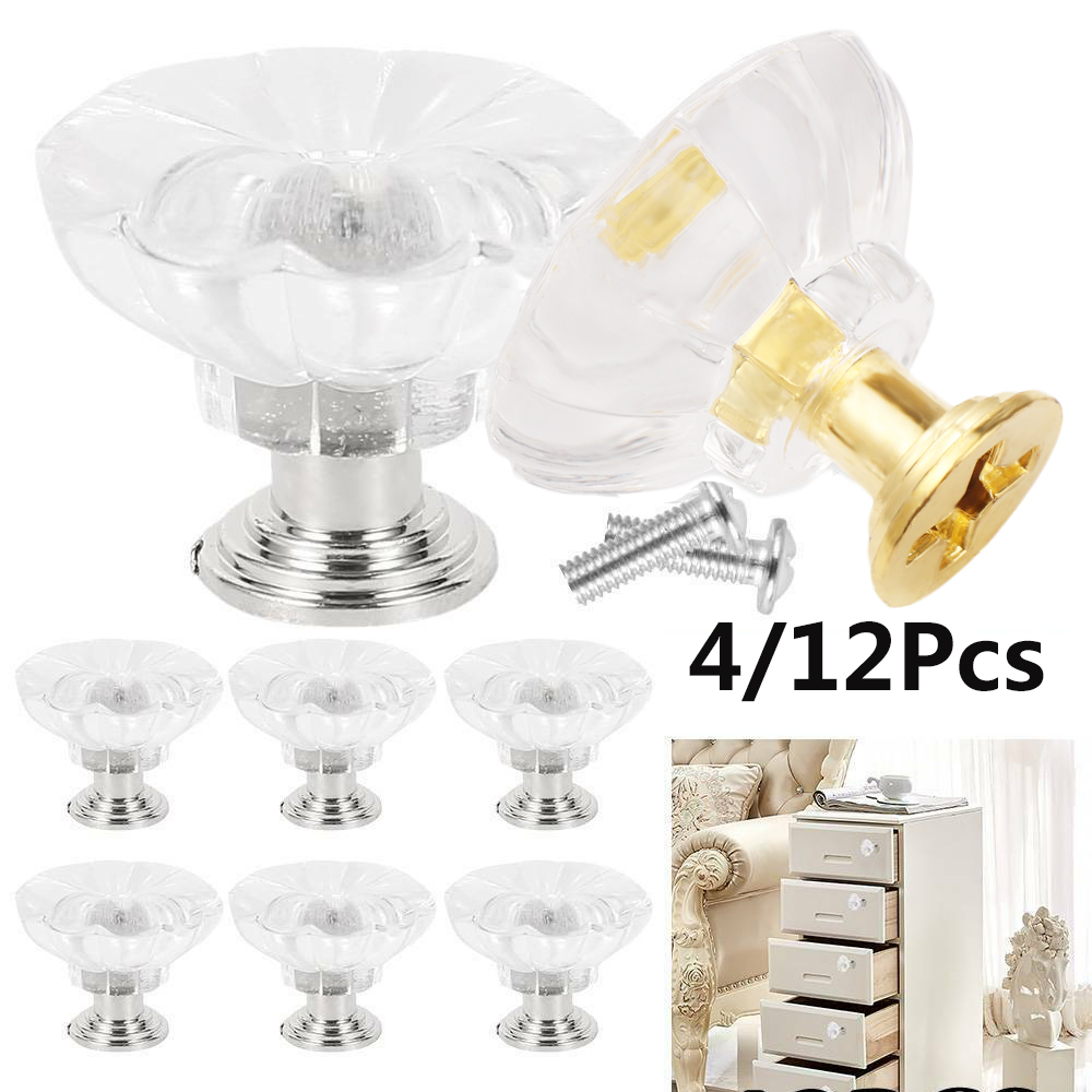 Set 4 / 12 Tay Nắm Cửa Bằng Thủy Tinh Hình Hoa Sen