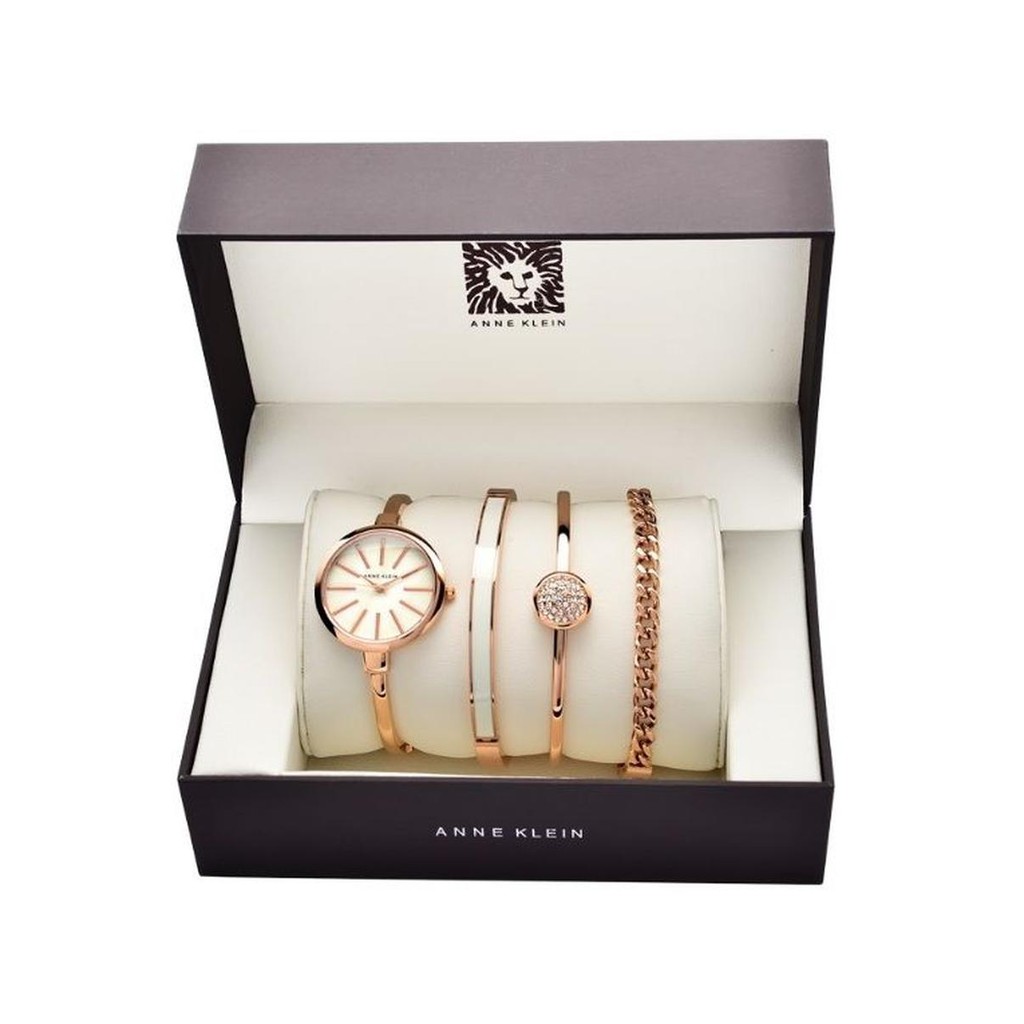 Bộ Đồng hồ Nữ Anne Klein AK/1470RGST kèm 3 vòng đeo tay dây Kim loại