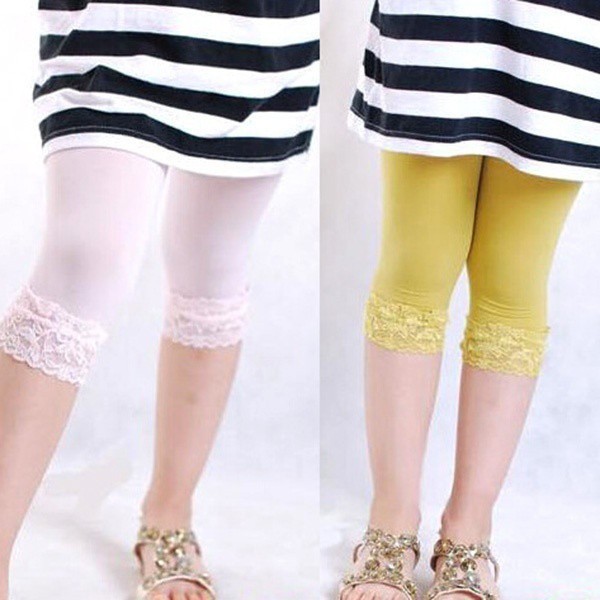 Quần legging lửng vải nhung phối viền ren cho bé gái