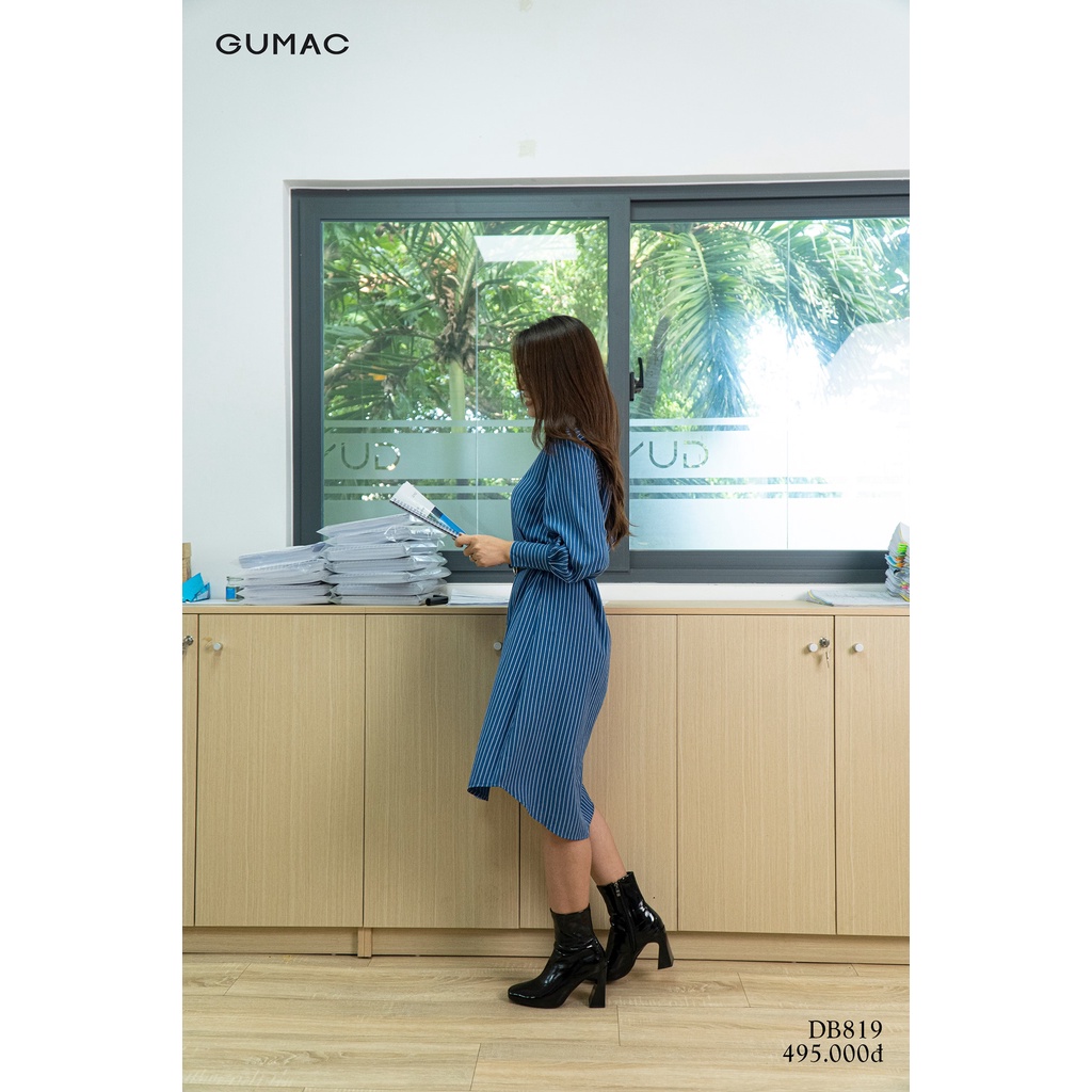 Đầm sơ mi nữ thắt eo GUMAC dáng suông, sọc kẻ DB819 | BigBuy360 - bigbuy360.vn
