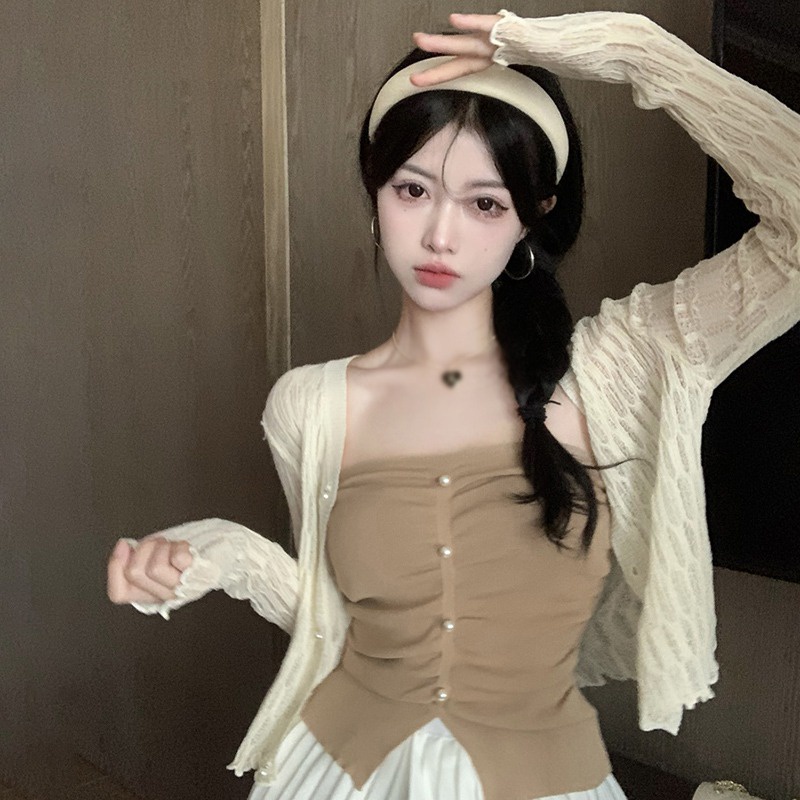 Áo Khoác Cardigan Dệt Kim Dáng Dài Cổ Chữ V Màu Sắc Ngọt Ngào Phong Cách Hàn Quốc Thời Trang Mùa Hè Cho Nữ