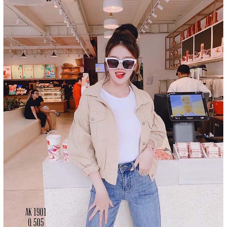 Hàng 🌟cao cấp🌟 Áo khoác kaki nữ form lửng nút kiểu sau lưng cao cấp kk026 khoác jean kaki nữ - qstore đẹp