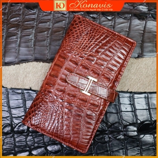 Ví nữ cầm tay Konavis da cá sấu thật thiết kế khoá cài sang trọng màu nâu nổi bật dễ phối đồ - CW26-03