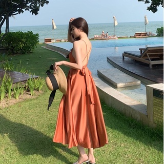 Đầm maxi hở lưng nơ buộc sau lụa quảng châu