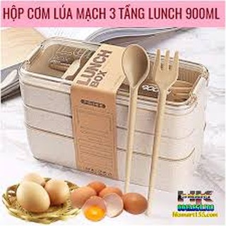 Hộp cơm lúa mạch 3 tầng hình chữ nhật 44k