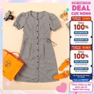 Váy kẻ caro dọc khuy hàng vintage Quảng Châu