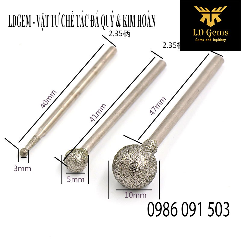 10 mũi bí  Cốt 2.35mm  chuyên dụng mài, chạm, khắc tượng ngọc, đá quý, đá thô, đá cảnh