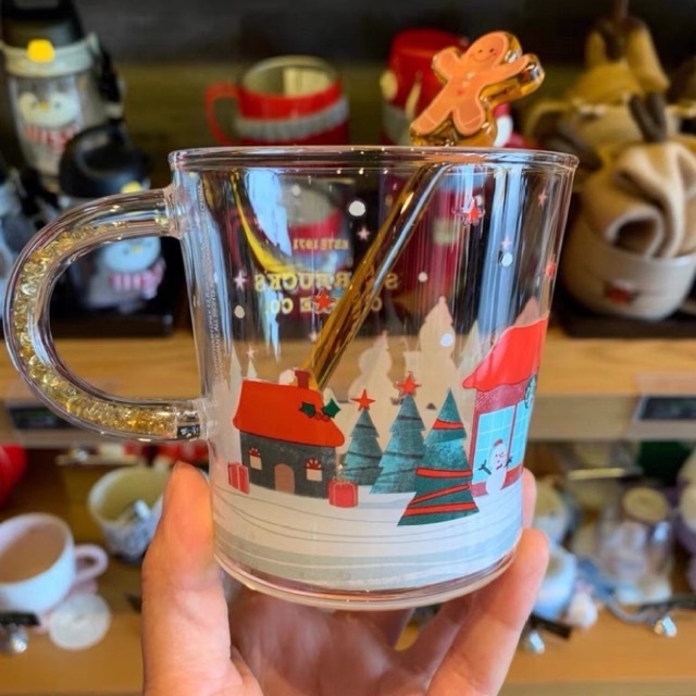 Starbucks 2020 mới giáng sinh Aurora cup sáng bóng Gingerbread người que trộn ly cà phê