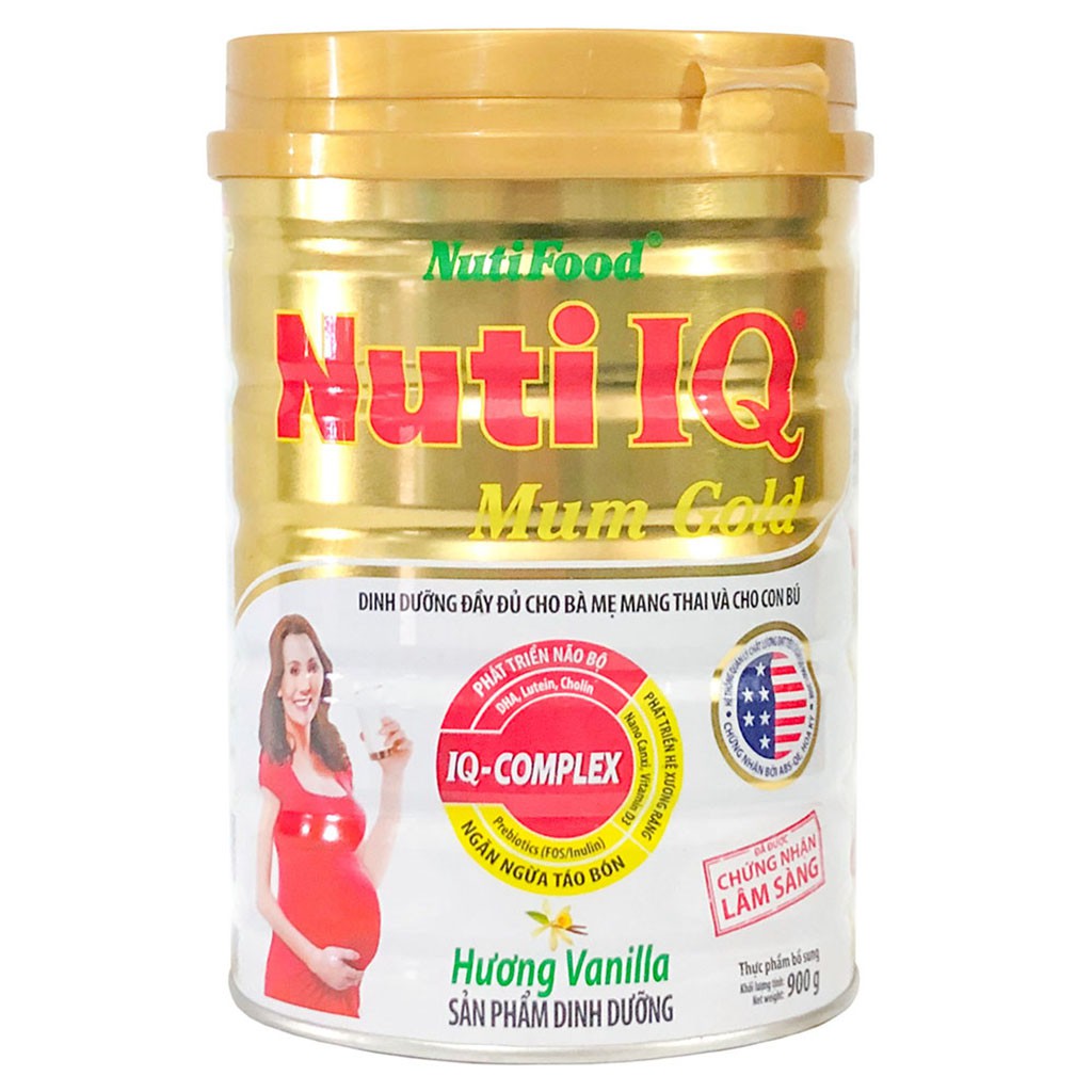 [CHÍNH HÃNG] Sữa Bột Nutifood Nuti IQ Mum Gold Hương Vanilla Hộp 900g (Dinh dưỡng đầy đủ mẹ mang thai và cho con bú)