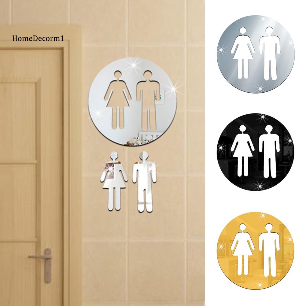 Set 3 nhãn dán 3D mặt gương hình biển hiệu nhà vệ sinh nam nữ nhiều màu đa dạng độc đáo