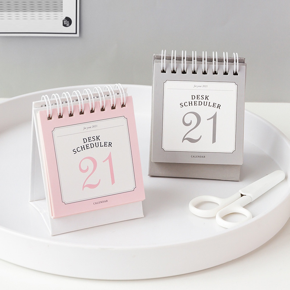 DWAYNE Mini Desk Calendar Simple Coil Calendar 2021 Calendar Portable Creative Year Planner School Office Supplies Stationery Dual Daily Schedule Desktop Decoration/Multicolor