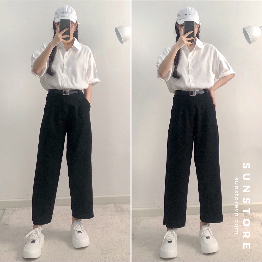 Quần culottes ống suông dáng lửng cạp cao nhiều màu