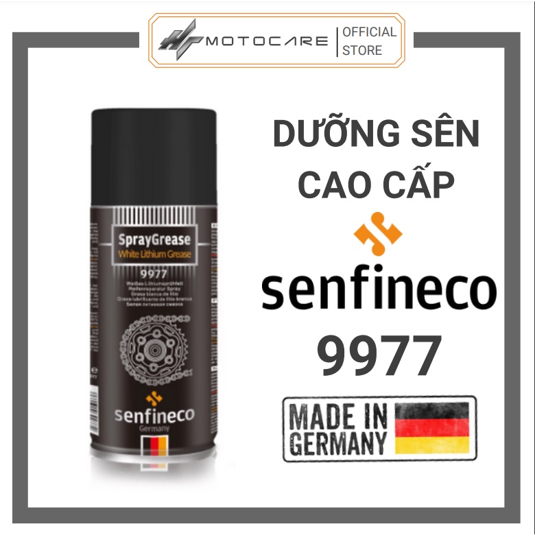 Xịt dưỡng sên cao cấp SENFINECO 9977 chai 450ml mỡ bò trắng không văng lâu trôi HTMotocare