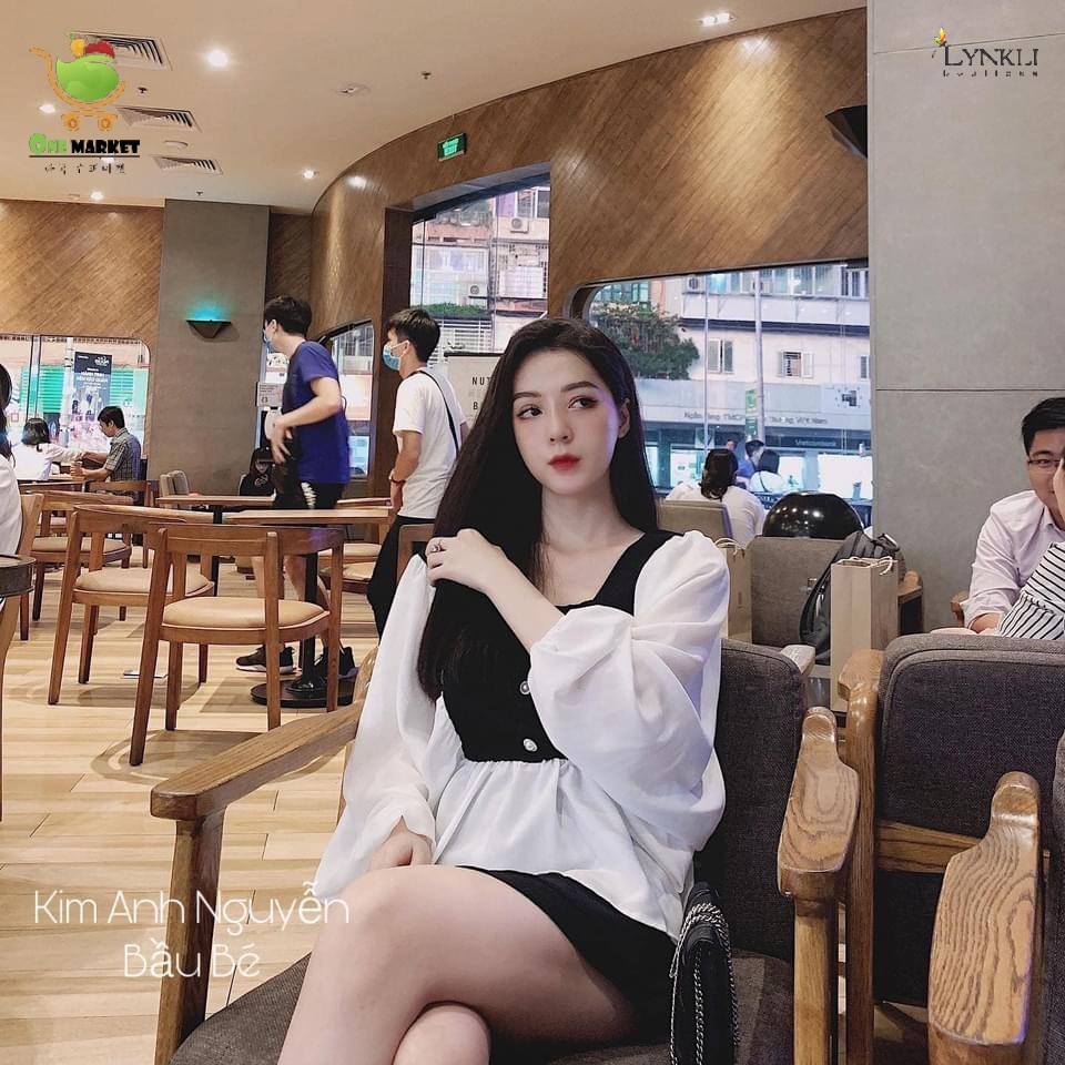 ÁO CỔ VUÔNG ĐEN TRẮNG PHỐI CÚC NGỌC