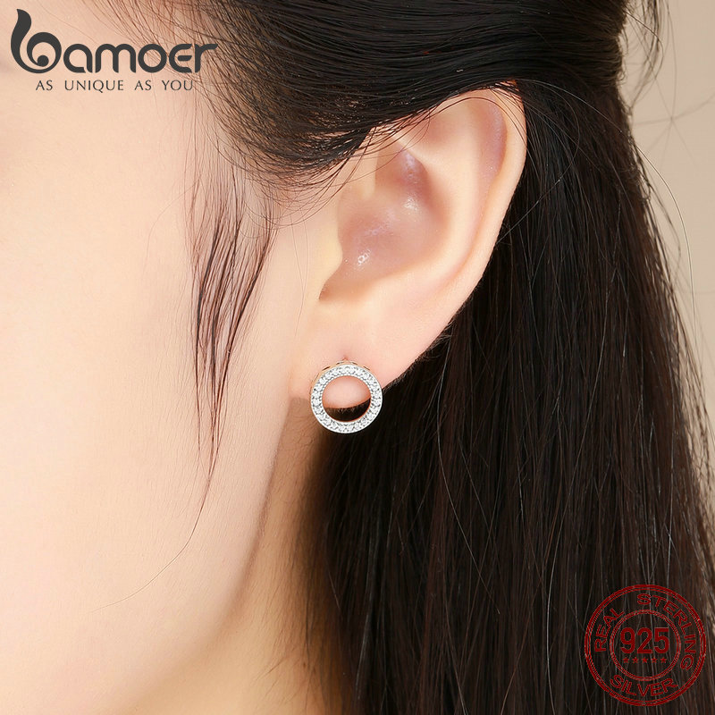 Bông tai BAMOER SCE417 bằng bạc 925 hình tròn thời trang cho nữ