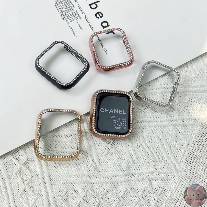 Vỏ PC đính đá kim cương cho đồng hồ iWatch Series 7 6 SE 5 4 3 2 1 kích thước 41mm 45mm 44mm 40mm 42mm 38mm