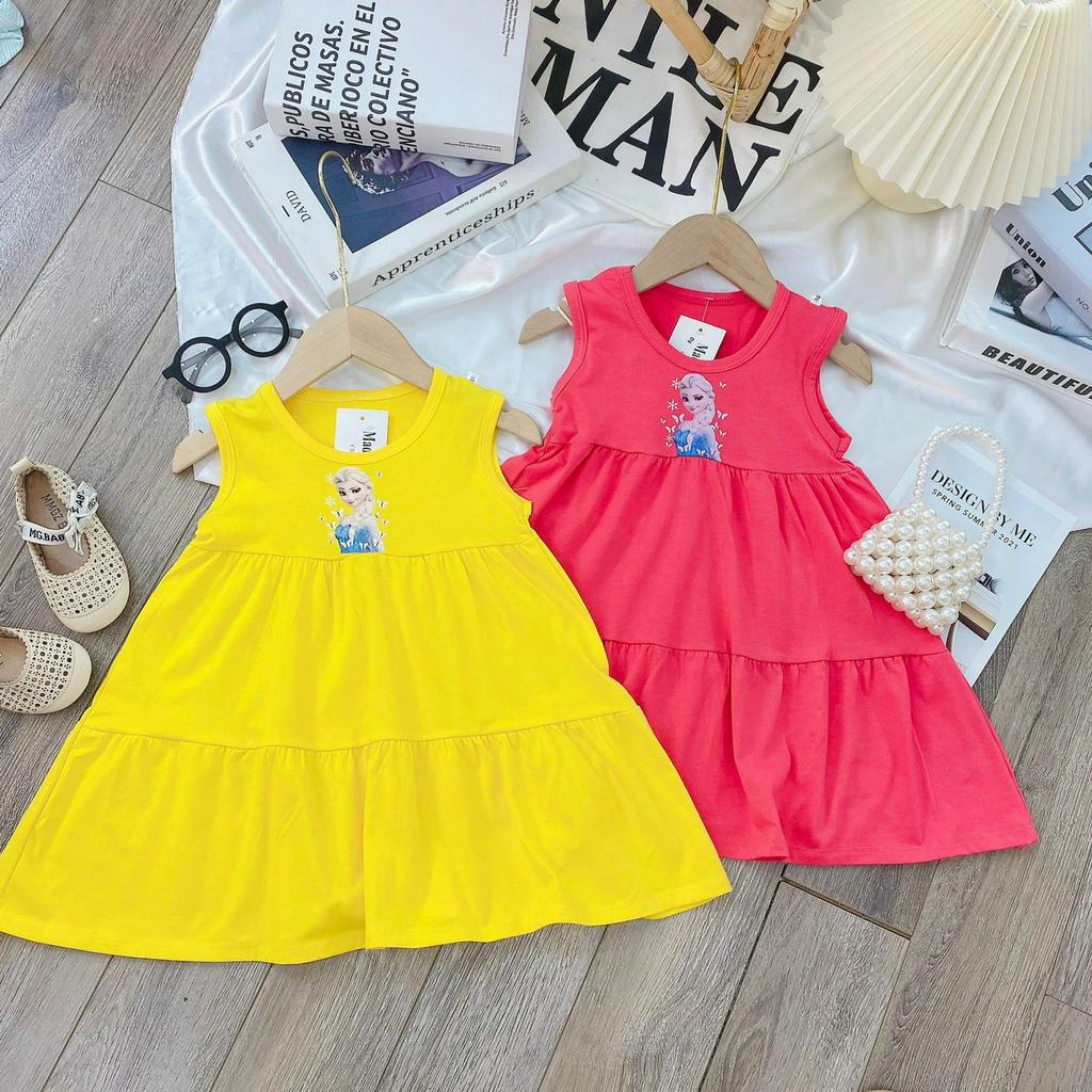 Váy ba lỗ cotton 3 tầng in 5D hình công chúa elsa