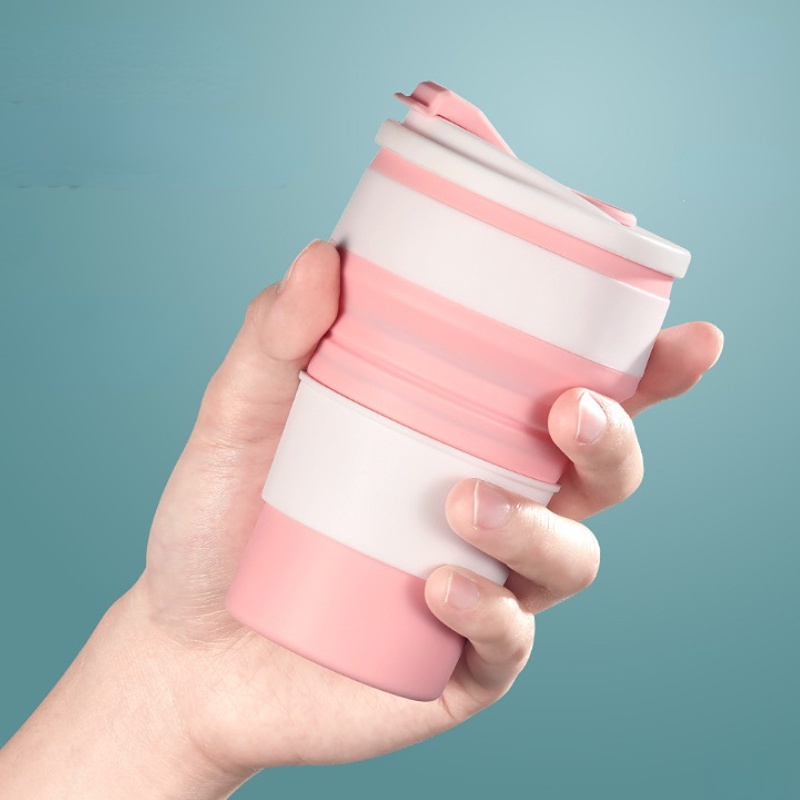 Cốc Silicone Gấp Gọn 350ML Có Nắp Đậy Đa Năng Mang Đi Du Lịch