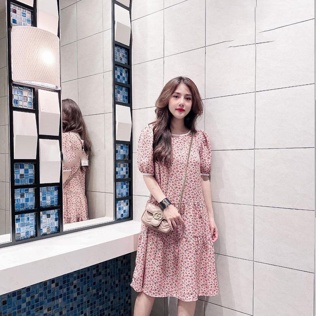 Váy bầu mùa hè hoa nhí lụa chất mát cho bà bầu, đầm bầu dáng suông thiết kế bởi TLMom