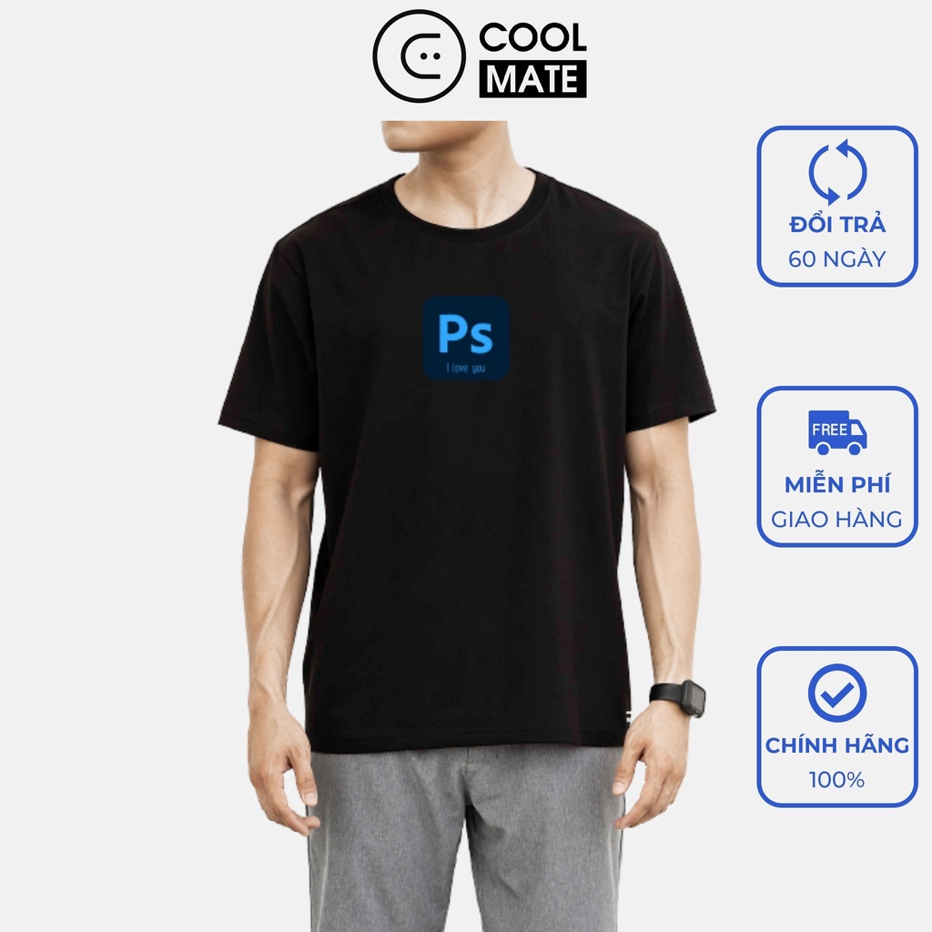 Jz1q /Áo thun nam Cotton Compact in "Ps. I love you" màu đen thương hiệu Coolmate!
