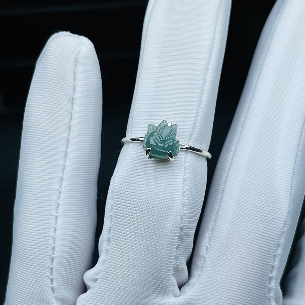 Nhẫn Bạc Ta Đính Đá Ngọc Bích, Nhẫn Nữ Thiết Kế Mặt Đá Hồ Ly Lam Ngọc