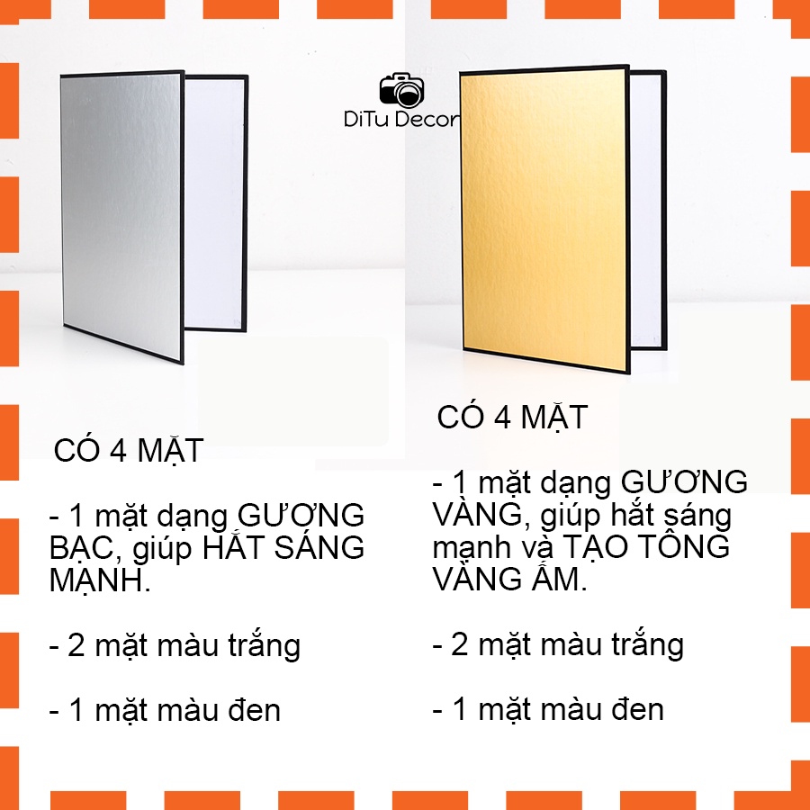 Tấm hắt sáng a4, hắt sáng a3 gập 2 màu trắng bạc và vàng, trợ giúp chụp ảnh - DiTu Decor