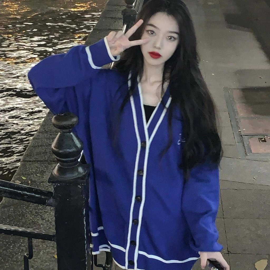 Áo Khoác Cardigan Dệt Kim Mỏng Dáng Rộng Thời Trang Thu Đông Phong Cách Retro